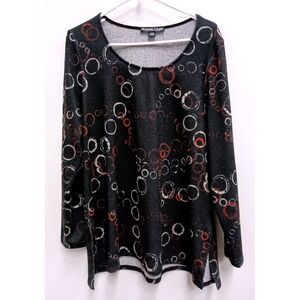 Michael Tyler Wearable Art Tunic Top Women XL Black Abstract Print Long Sleeve